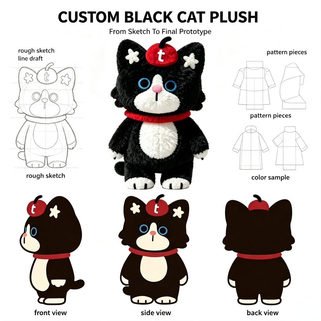 Black Cat Character Plush Toy, OEM & ODM Custom Plush Toy Services, Black Cat IP