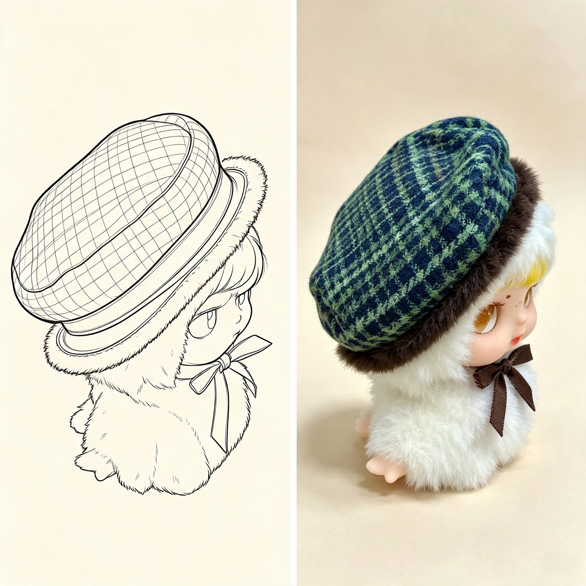 Checkered Doll Hat, Custom OEM & ODM Doll Headwear Manufacturing, Classic Fashion IP